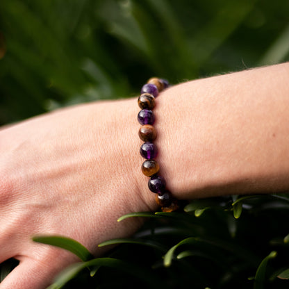 Bracelet Améthyste & Œil de Tigre — Sérénité & Courage