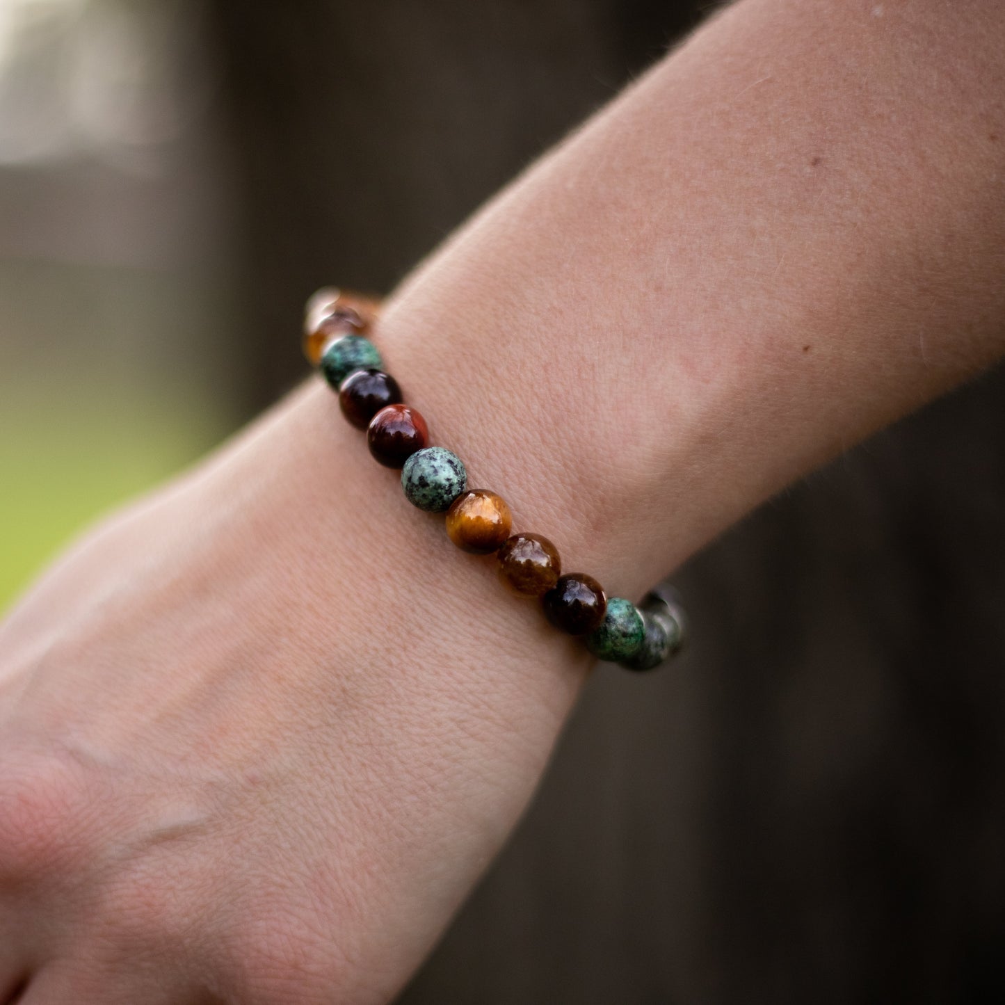 Bracelet Œil de Tigre, Œil de Taureau & Turquoise — Triple Protection