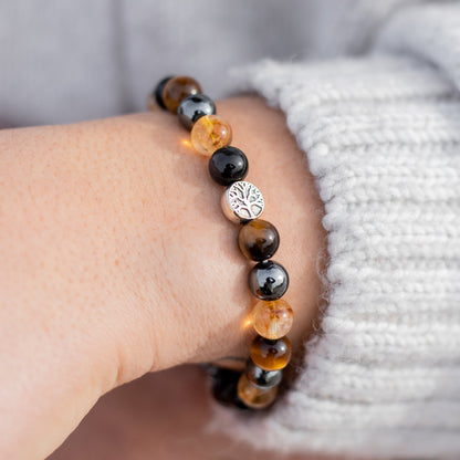 Bracelet Œil de Tigre, Citrine, Hématite & Obsidienne — Force & Clarté