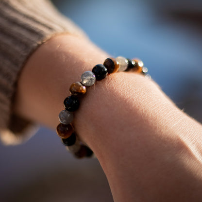 Bracelet Tourmaline, Œil de Tigre & Labradorite — Bouclier Complet