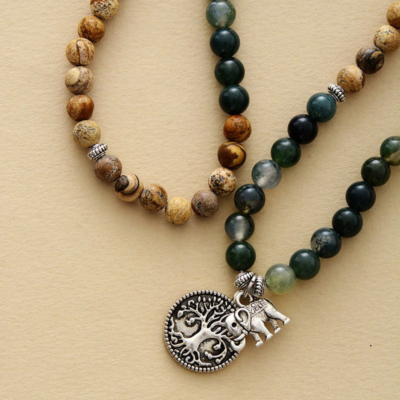 Bracelet Mala Gaia — Agate Mousse & Jaspe — Connexion à la Terre