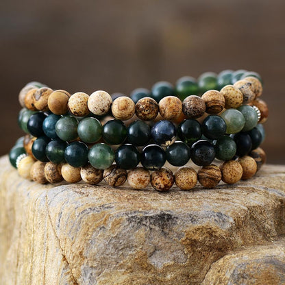 Bracelet Mala Gaia — Agate Mousse & Jaspe — Connexion à la Terre