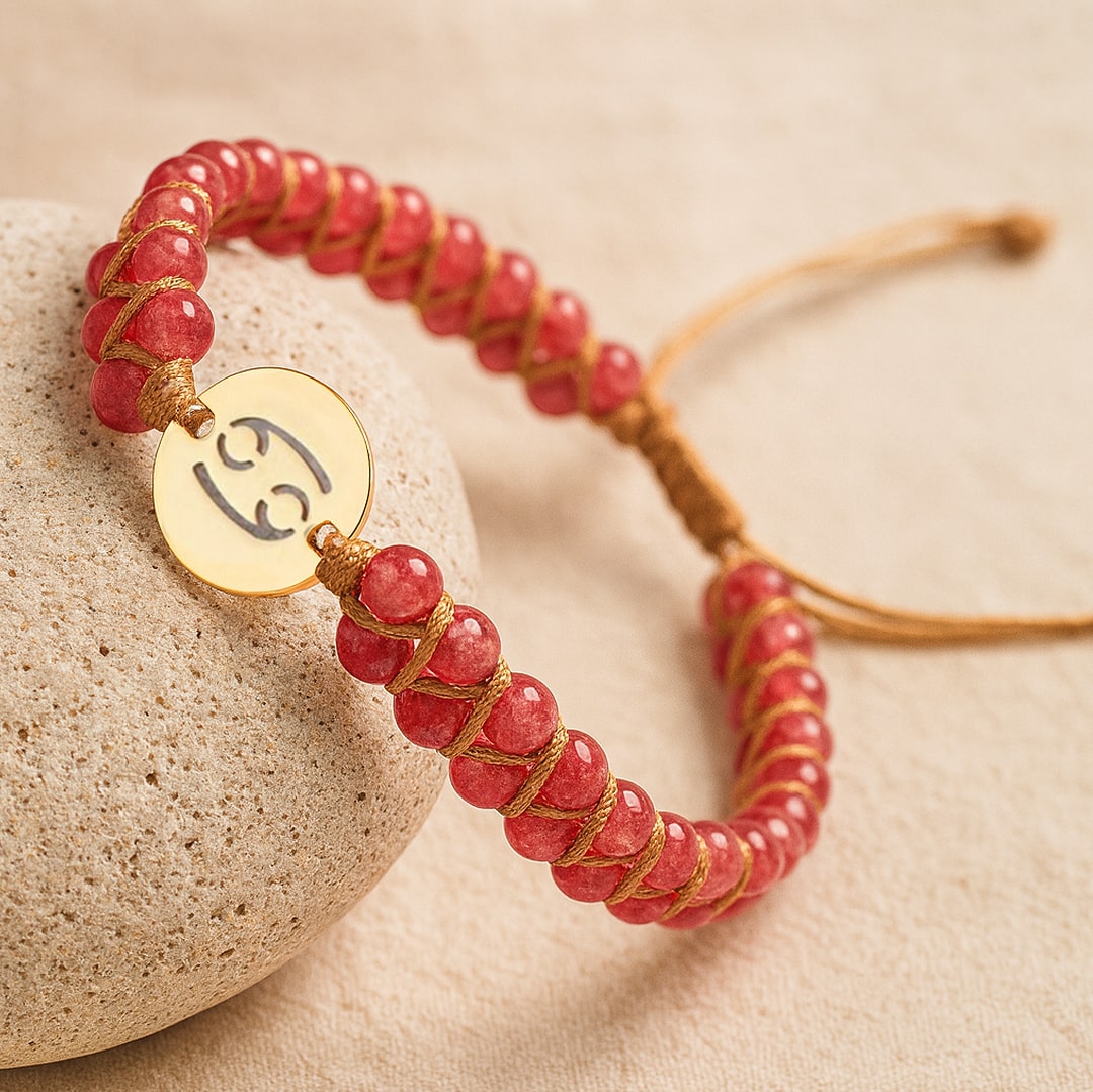 Bracelet Tressé "12 Constellations" en Pierres Naturelles - Cancer - Quartz Fraise - L'Arbre des Chakras