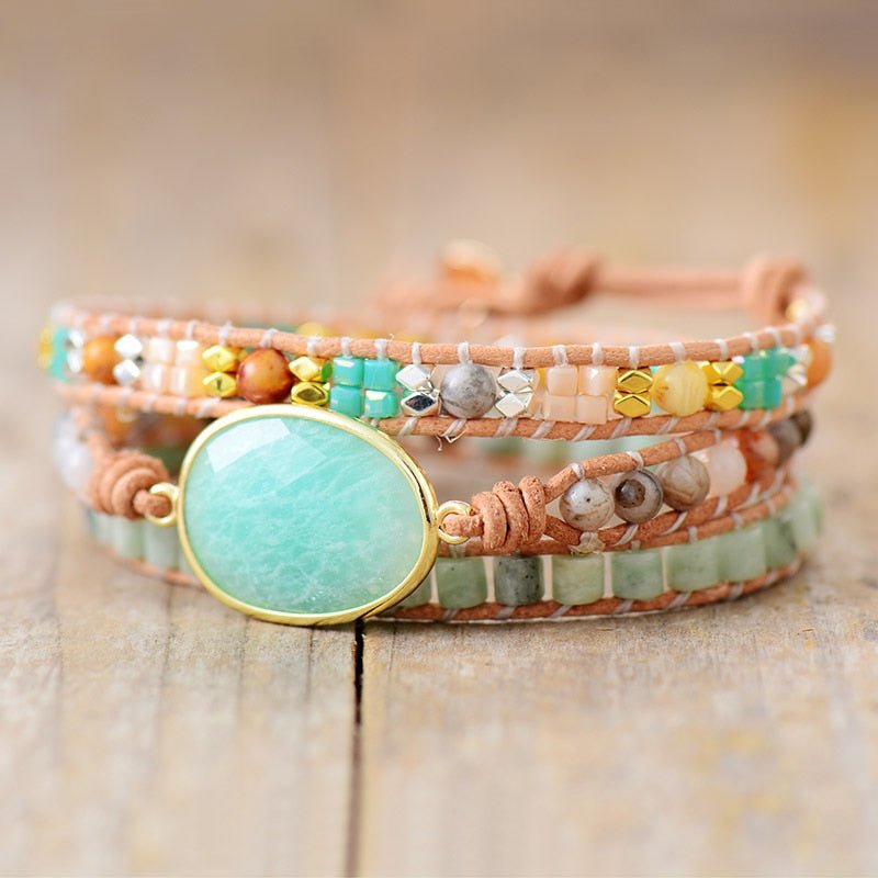 Bracelet Wrap Amazonite — Douceur, Calme & Communication Sincère