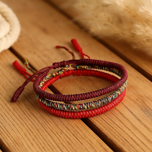 Trio Bracelets Tibétains — Chance, Équilibre & Harmonie