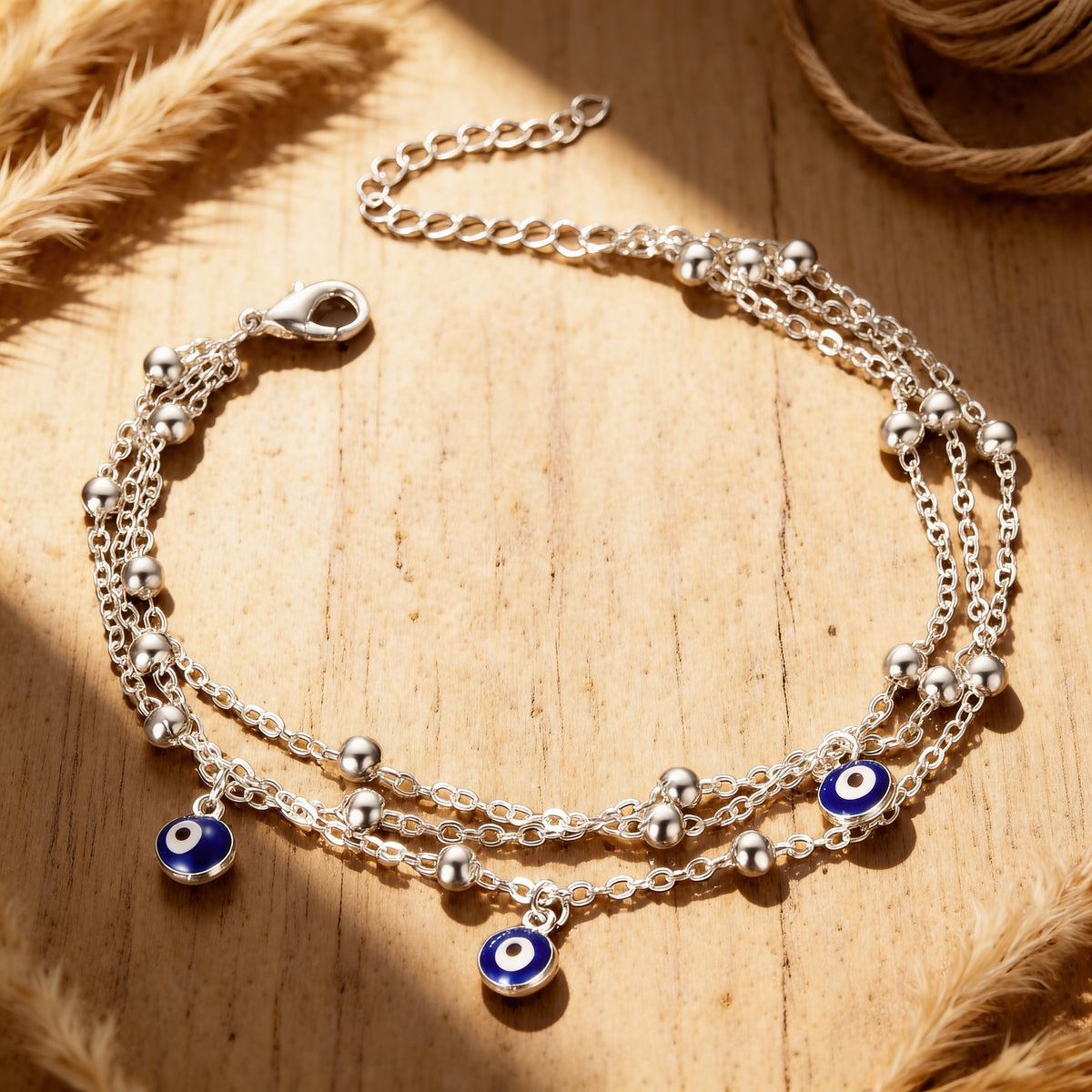 Bracelet de Cheville Oeil Bleu - Argent - L'Arbre des Chakras
