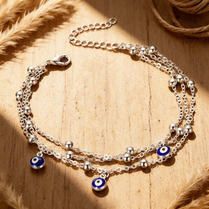 Bracelet de Cheville Oeil Bleu - Argent - L'Arbre des Chakras