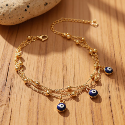 Bracelet de Cheville Oeil Bleu - Or - L'Arbre des Chakras