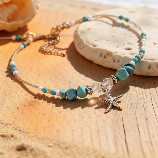 Bracelet de Cheville Turquoise Étoile de Mer — Liberté & Mer