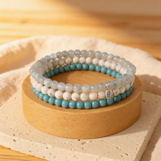Ensemble "Océan de Bien-Être" en Turquoise, Howlite & Aigue-Marine - 17cm - L'Arbre des Chakras