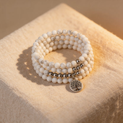 Bracelet Mala Howlite & Hématite — Bien-Être & Sérénité