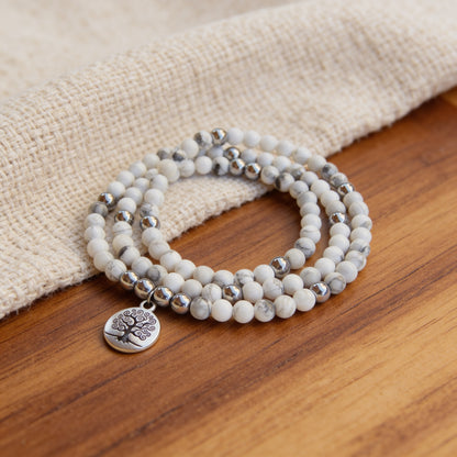 Bracelet Mala Howlite & Hématite — Bien-Être & Sérénité