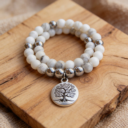 Bracelet Mala Howlite & Hématite — Bien-Être & Sérénité