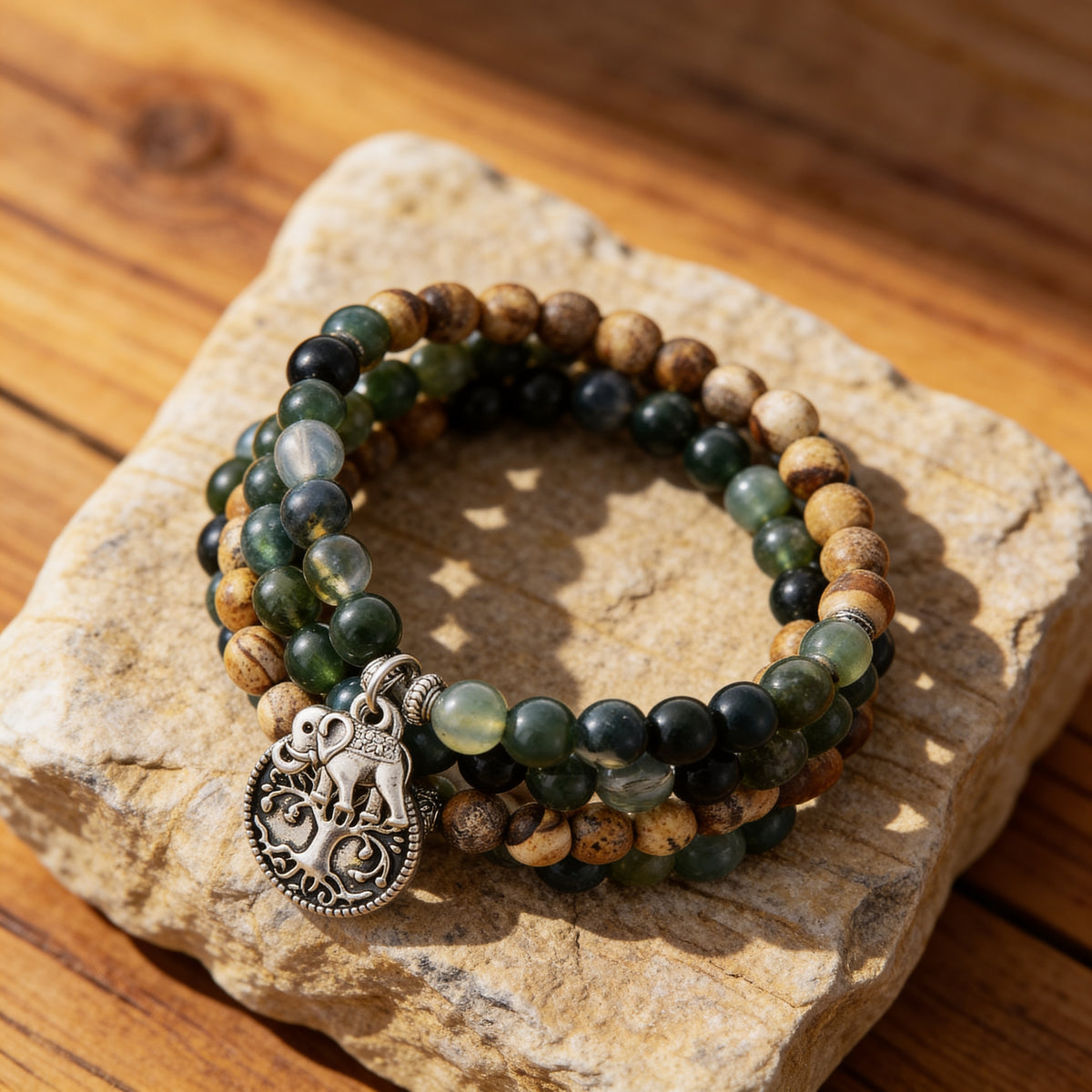 Bracelet Mala "Gaia" en Agate Mousse & Jaspe Paysage - Default Title - L'Arbre des Chakras