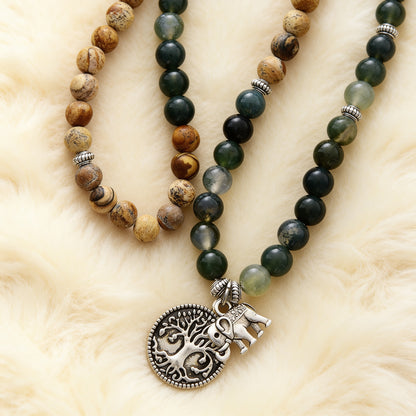 Bracelet Mala Gaia — Agate Mousse & Jaspe — Connexion à la Terre