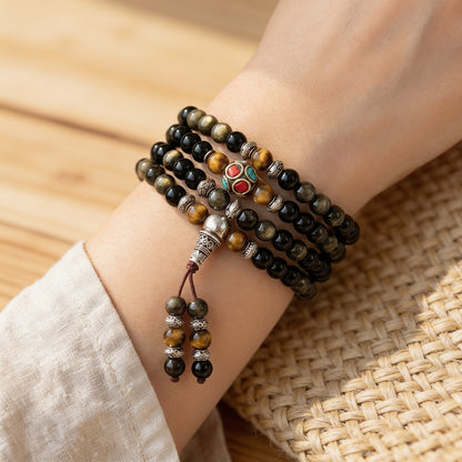 Bracelet Mala Obsidienne — Méditation Profonde & Protection