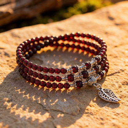 Bracelet Multi-Tours Grenat — Abondance, Passion & Vitalité