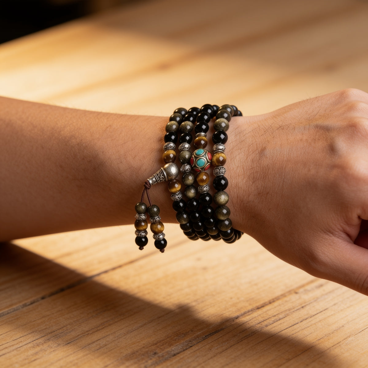 Bracelet Mala Obsidienne — Méditation Profonde & Protection