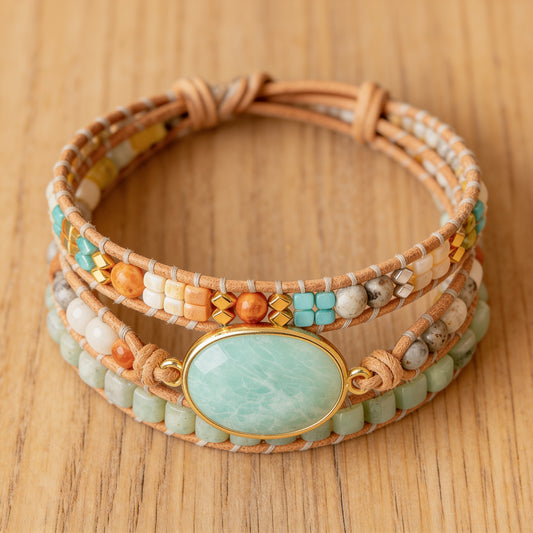 Bracelet Wrap Amazonite — Douceur, Calme & Communication Sincère