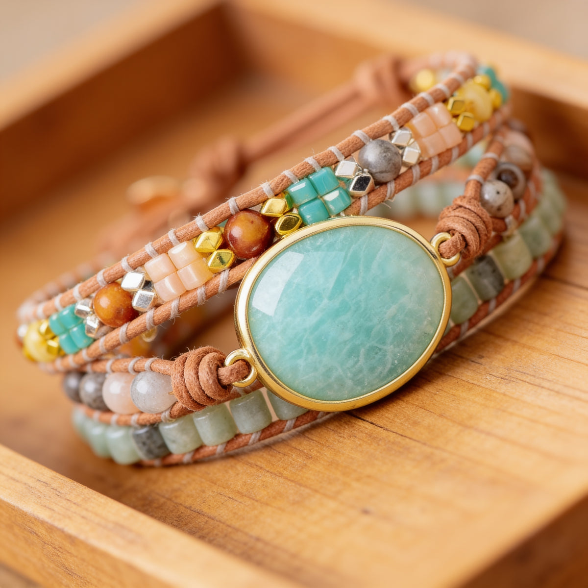 Bracelet Wrap Amazonite — Douceur, Calme & Communication Sincère