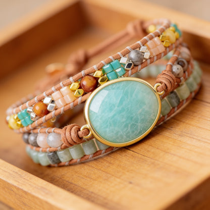 Bracelet Wrap Amazonite — Douceur, Calme & Communication Sincère