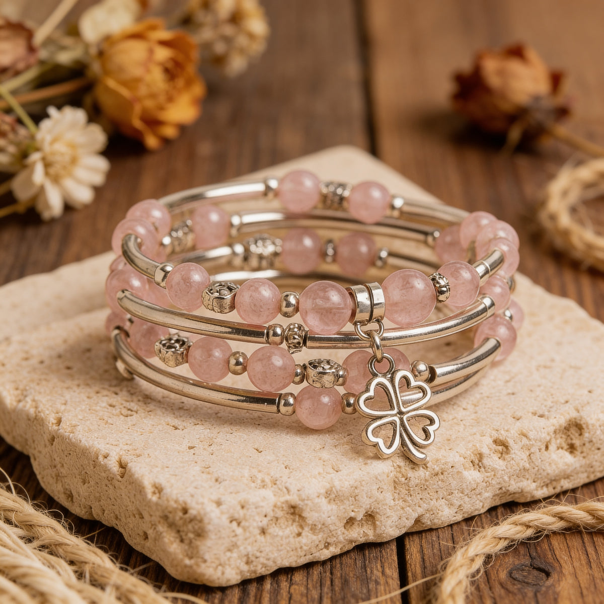 Bracelet "Chance" en Pierres Naturelles - Quartz Rose - L'Arbre des Chakras