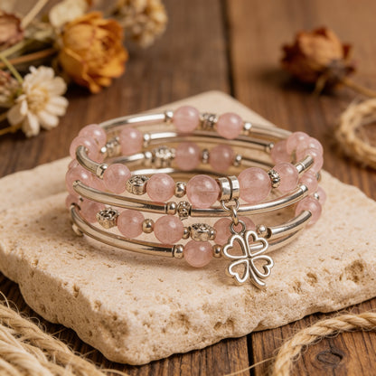 Bracelet "Chance" en Pierres Naturelles - Quartz Rose - L'Arbre des Chakras