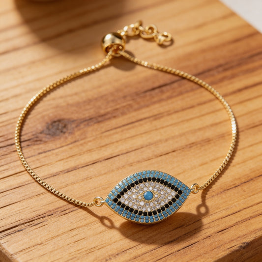Bracelet Oeil Bleu - Protection du Mauvais Œil - Or - L'Arbre des Chakras