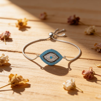 Bracelet Oeil Bleu - Protection du Mauvais Œil - Argent - L'Arbre des Chakras