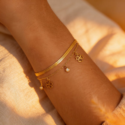 Bracelet Trèfle Enchanté — Chance & Élégance Or/Argent