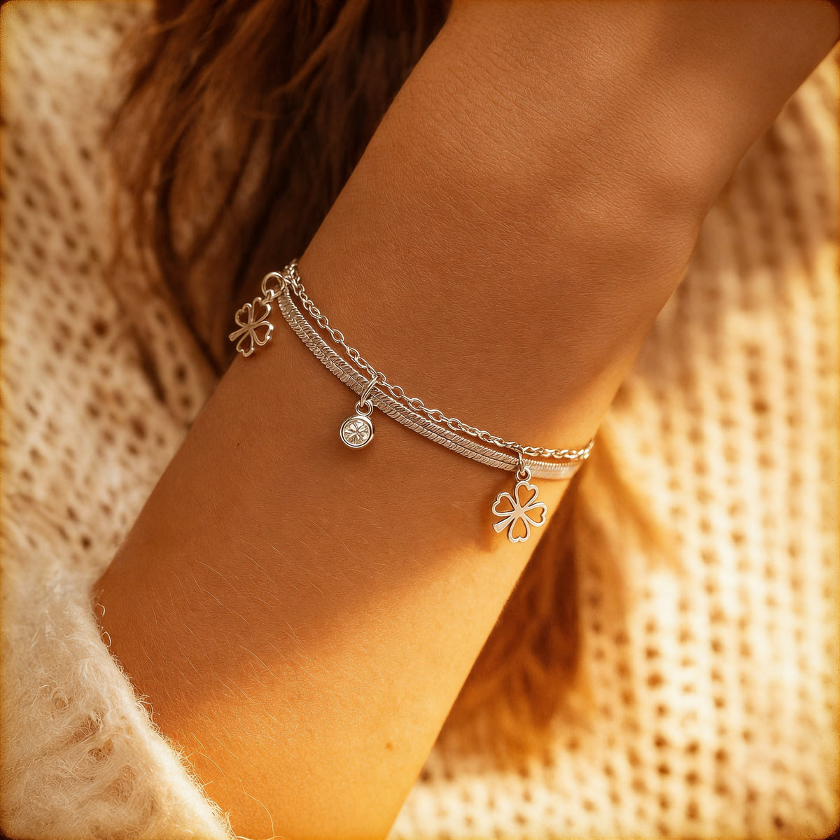 Bracelet Trèfle Enchanté — Chance & Élégance Or/Argent