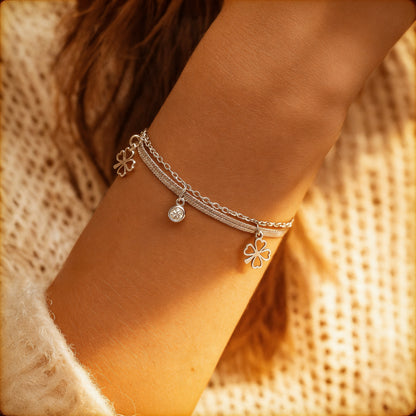 Bracelet Trèfle Enchanté — Chance & Élégance Or/Argent