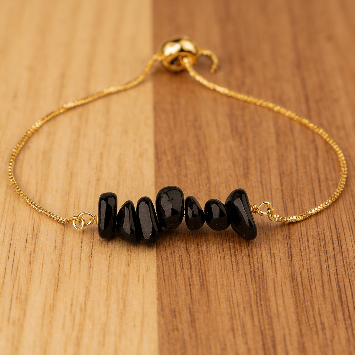 Bracelet Fin en Pierres Irrégulières Naturelles - Agate Noire - L'Arbre des Chakras