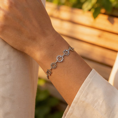 Bracelet Alignement 7 Chakras — Symboles Sacrés & Pierres Naturelles