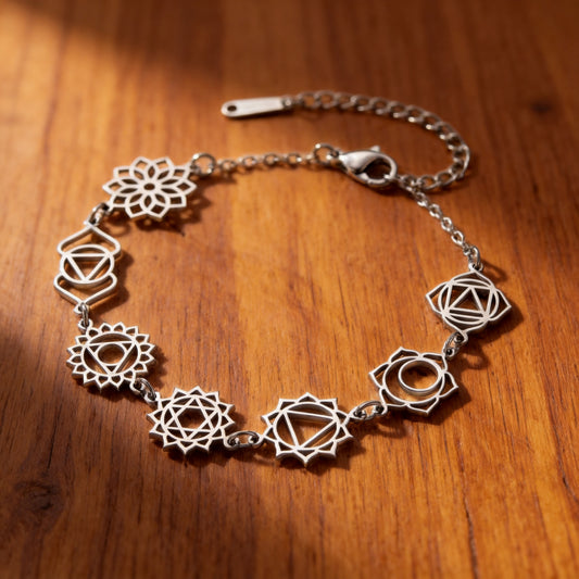 Bracelet "Alignement" – Symboles des 7 Chakras - Argent - L'Arbre des Chakras