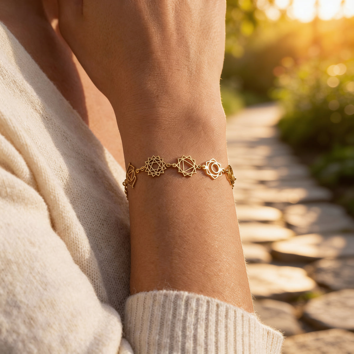 Bracelet Alignement 7 Chakras — Symboles Sacrés & Pierres Naturelles