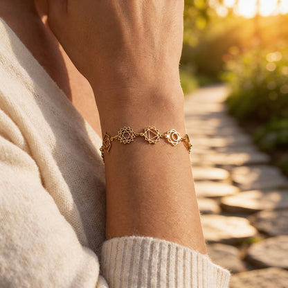 Bracelet Alignement 7 Chakras — Symboles Sacrés & Pierres Naturelles