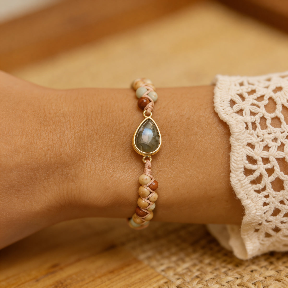 Bracelet Tressé Jaspe & Labradorite — Audace & Transformation