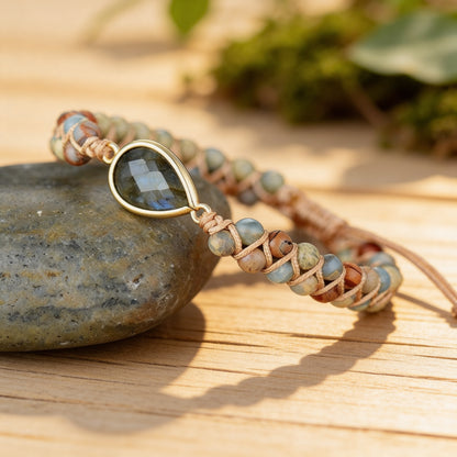 Bracelet Tressé Jaspe & Labradorite — Audace & Transformation