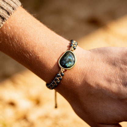 Bracelet Labradorite & Hématite — Œil Céleste & Ancrage