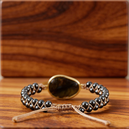 Bracelet Labradorite & Hématite — Œil Céleste & Ancrage
