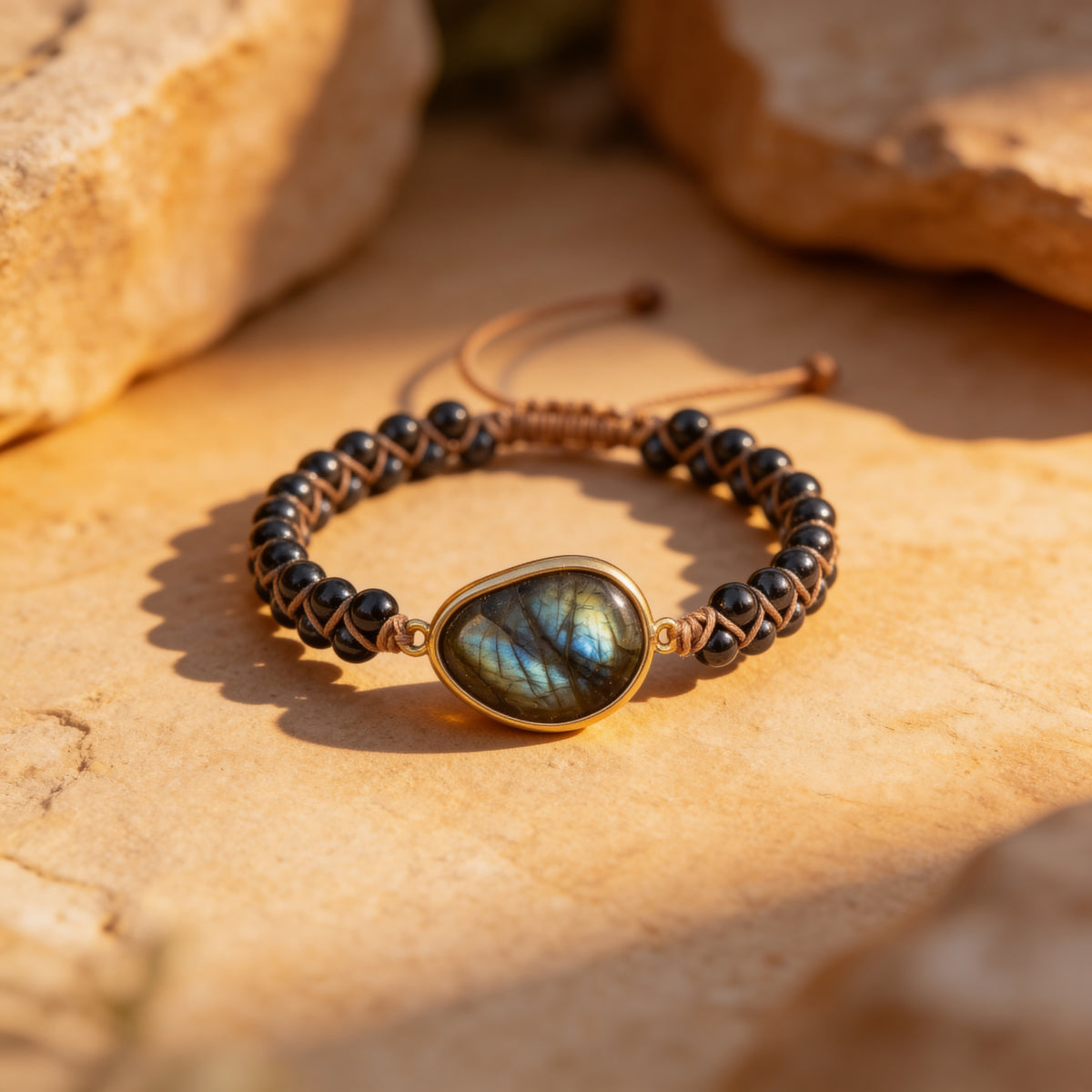 Bracelet Labradorite & Hématite — Œil Céleste & Ancrage
