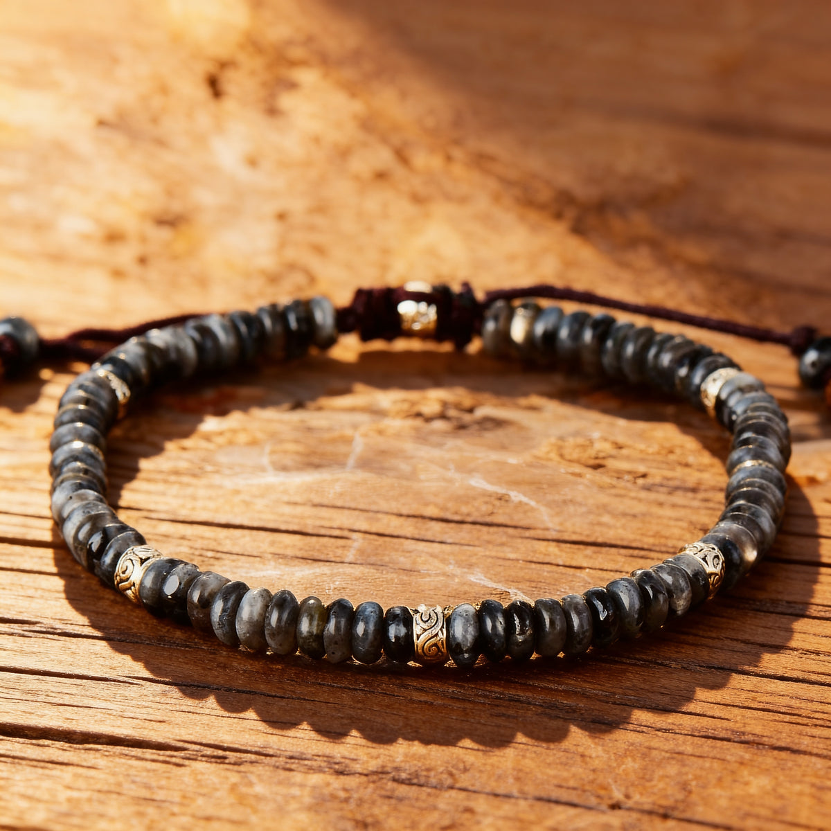 Bracelet "Force Intérieure" en Larvikite - Medium 17-24cm - L'Arbre des Chakras