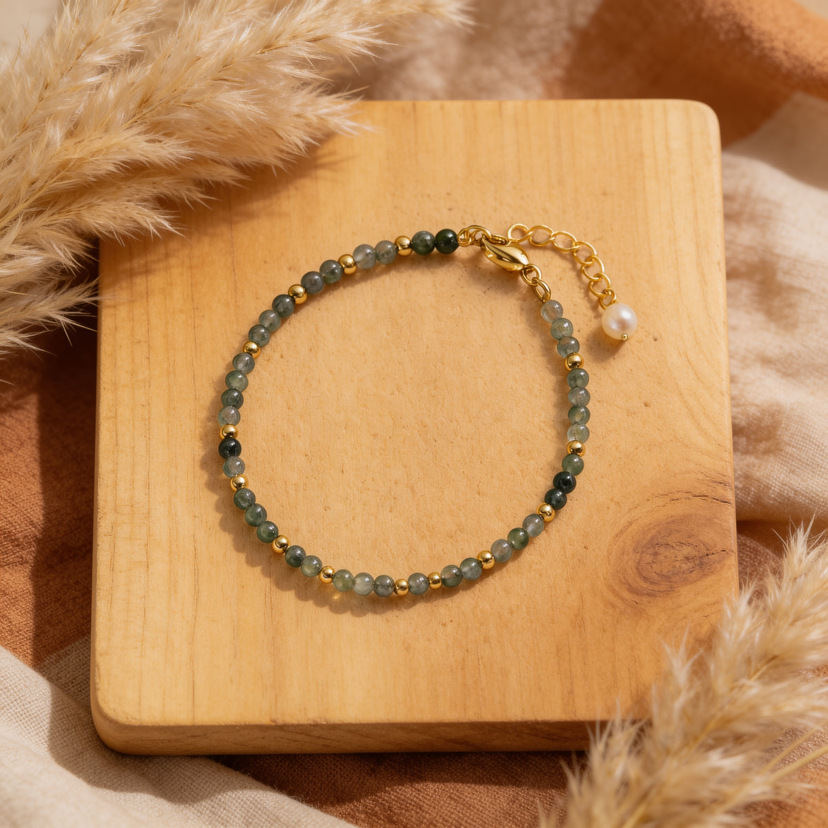 Bracelet Raffiné en Pierres Naturelles Fines - Agate Mousse - L'Arbre des Chakras