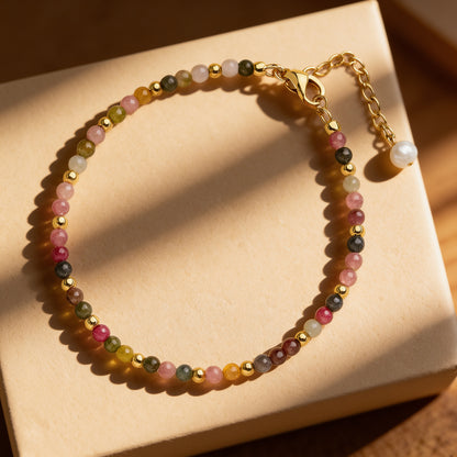 Bracelet Raffiné en Pierres Naturelles Fines - Tourmaline Multicolore - L'Arbre des Chakras