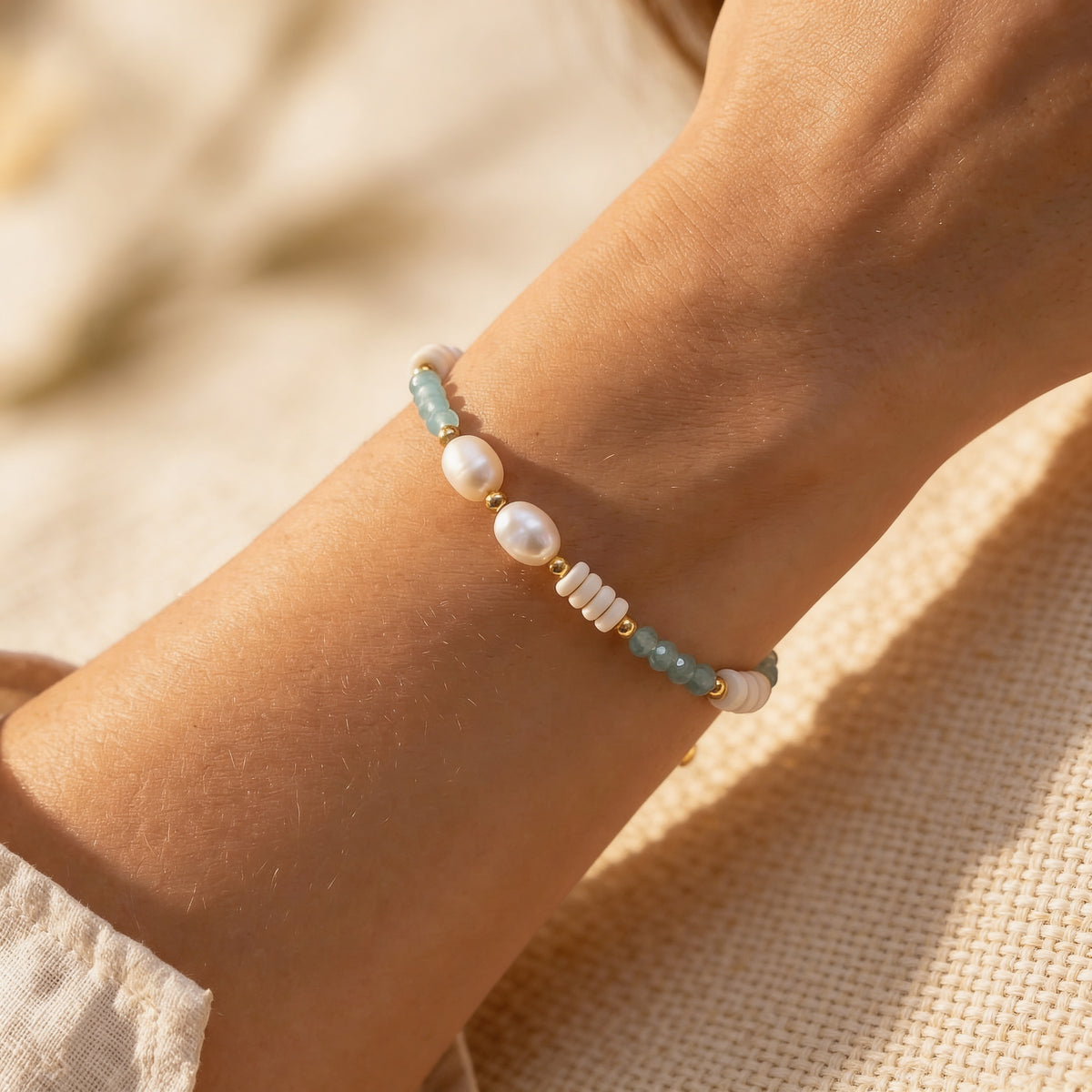 Bracelet Amazonite & Perles d'Eau Douce — Calme & Douceur Océane