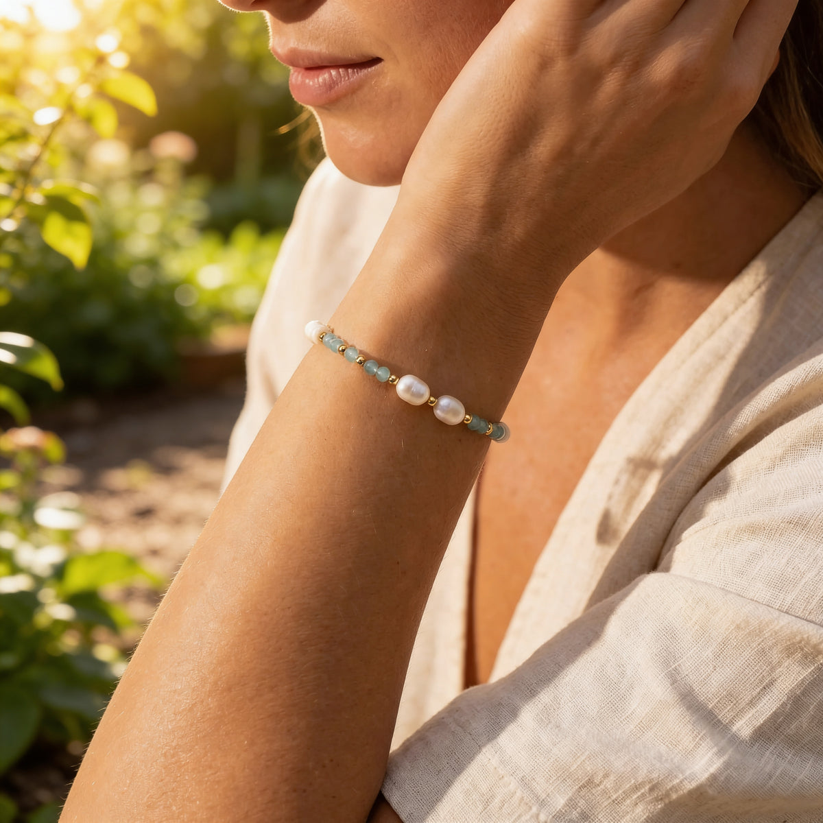 Bracelet Amazonite & Perles d'Eau Douce — Calme & Douceur Océane