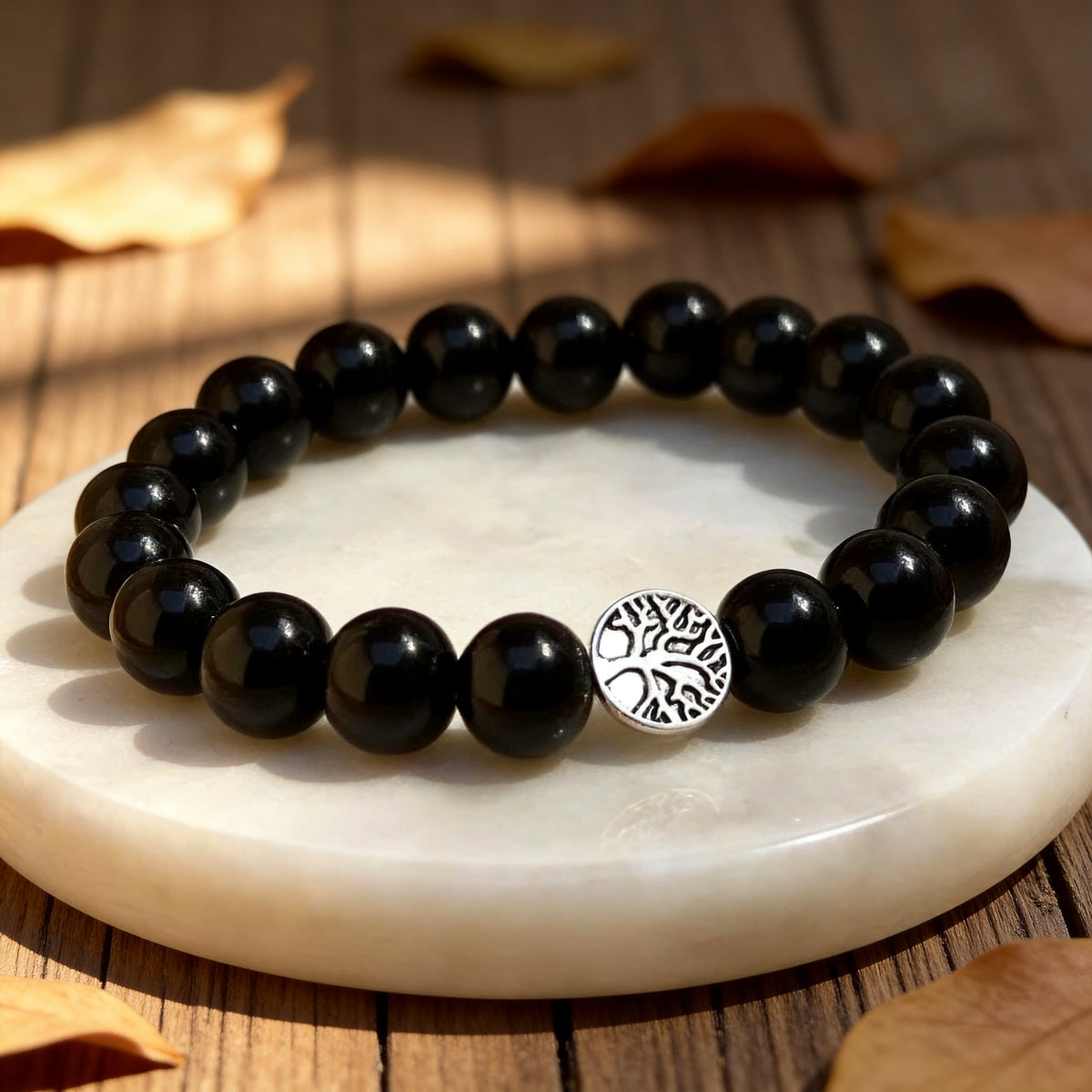 Bracelet "Ancrage Protecteur" en Obsidienne Noire - 17cm - L'Arbre des Chakras