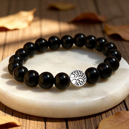 Bracelet "Ancrage Protecteur" en Obsidienne Noire - 17cm - L'Arbre des Chakras