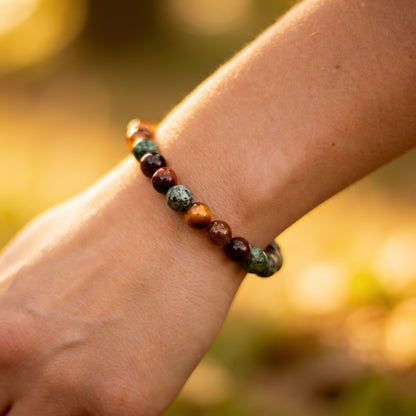 Bracelet Œil de Tigre, Œil de Taureau & Turquoise — Triple Protection